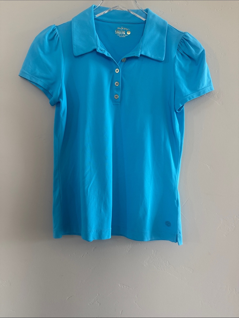 Lilly Pulitzer Turquoise Polo Top with Puff Sleeves